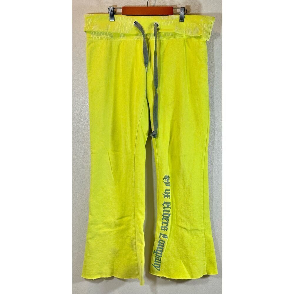 Vintage Y2K Classic Print Fox Girls Bright Yellow Sweatpants Youth Large